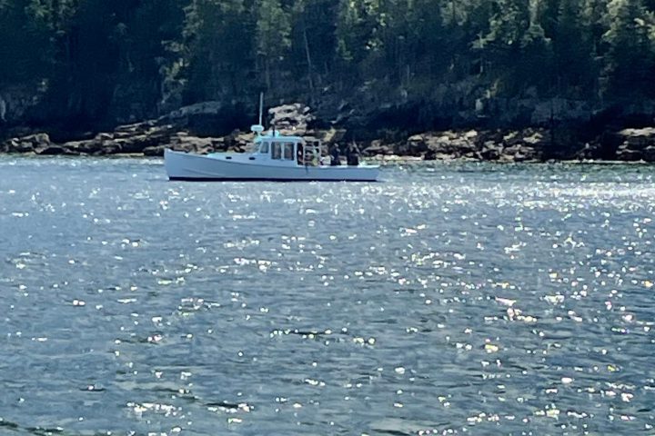 a small boat in a large body of water